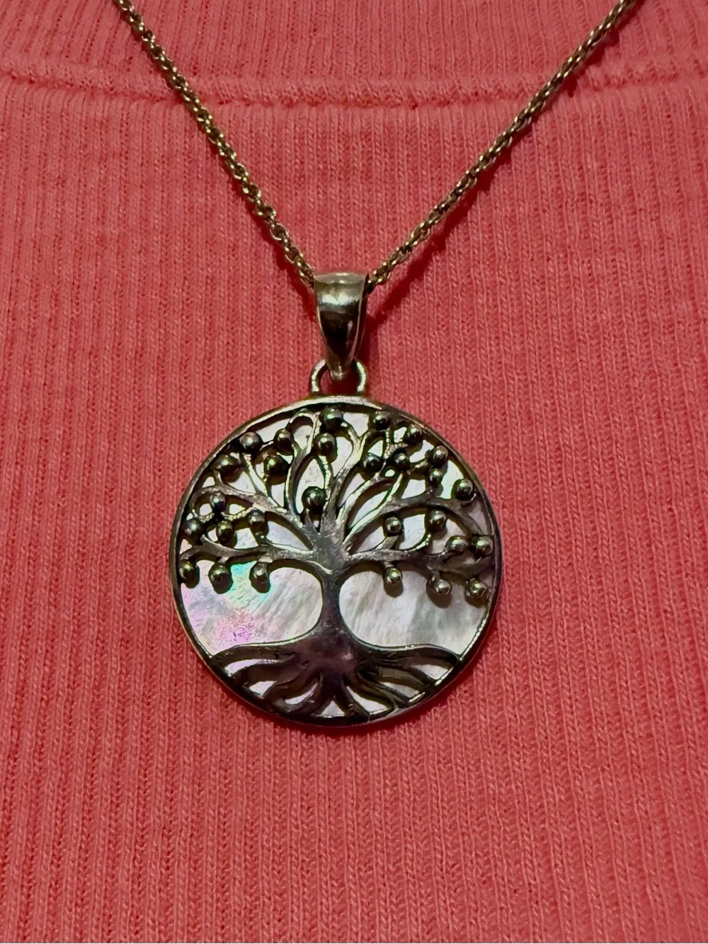 Sterling Silver 925 Mother of Pearl Tree of Life Pendant Necklace 18”